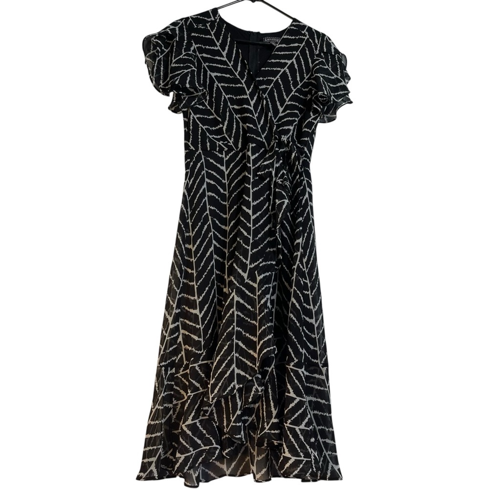 Luxology Black and White Chevron Maxi Dress Chiffon Gorgeous Flow Ruffle Hem